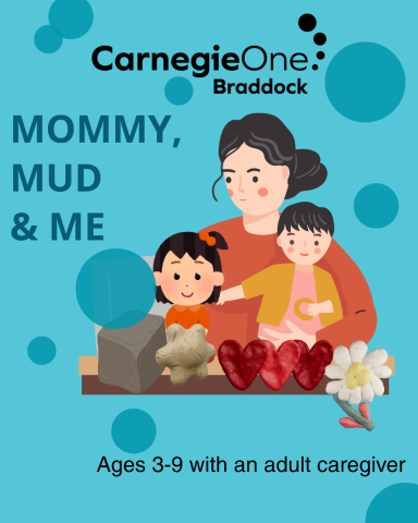 a woman holding two children with clay and ceramic objects in front of them