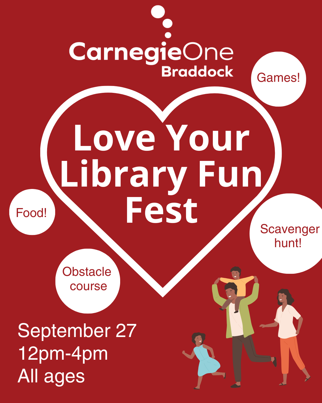 A heart and a group of people running