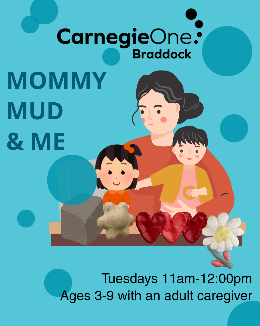 woman with child in arms and another small child, shapes made out of clay